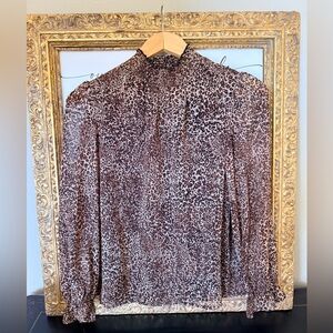 1. State Leopard Print High Neck Blouse - Brown & Black